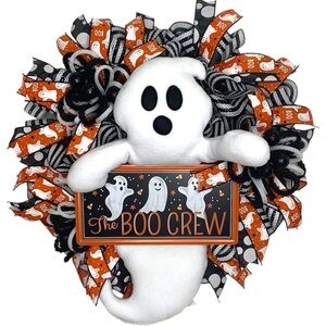 Halloween Ghost Wreath with Boo Crew Sign